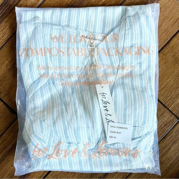 LOVE & LEMONS 90s Puff Short Sleeve Stripe Plunge Square Neck Babydoll Dress XS - Picture 4 of 5